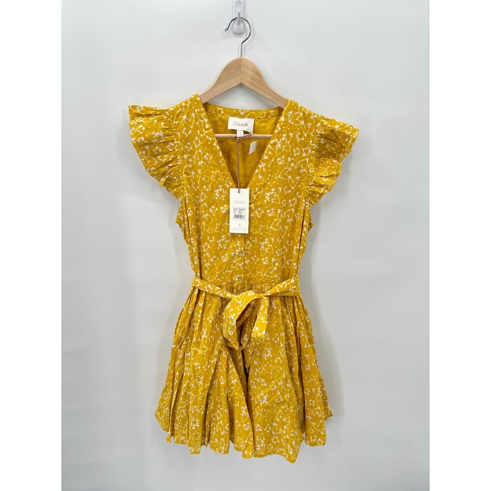 CLEOBELLA NWT Zia Organic CottonRuffle Tie Waist Mini Dress in Mustard // S - Picture 8 of 16